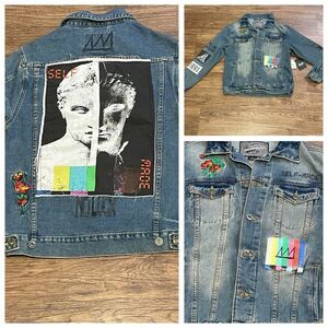 NWT Brooklyn Cloth Artistic Denim Jacket with Colorful Patches Streetwear Size S
